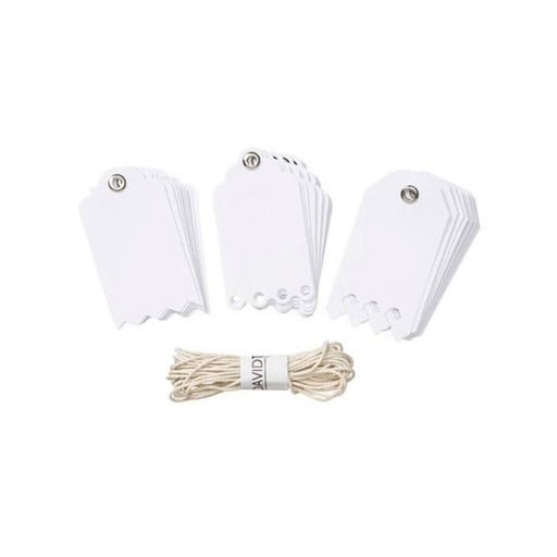 White Deco Edge Cardstock Tags With String - 25 Pieces (dargx800025)