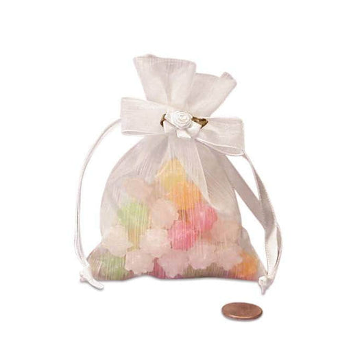 White Floral Favor Bag | White Floral Pouch | White Floret Brushed Organza Bags - 3in. x 4in. - 20 Pieces/Pkg. (pm0917810)