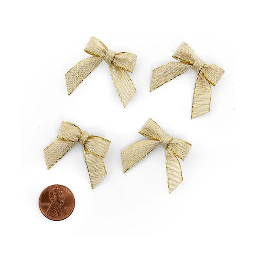 Champagne Favor Bows | Tiny Ivory Bows | Tiny Champagne Pre-Tied Metallic Lurex Bows - 1 1/8 x 1 1/4in. - 50 Pieces/Pkg. (pm601258)