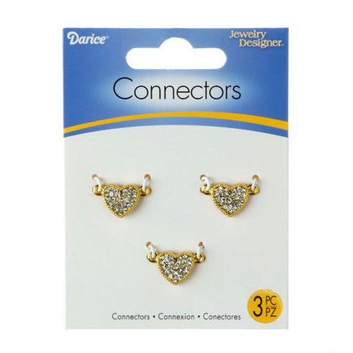 Heart Connectors, Heart Decorative Links - Rhinestone - Gold - 18 x 11mm - 3 Pieces/Pkg. (dar19995805)