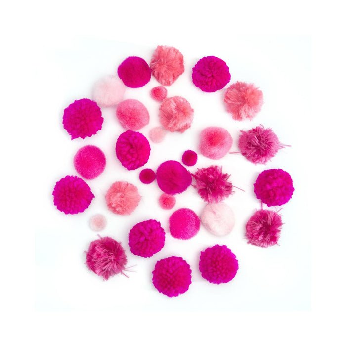 Pink Pom Poms - Assorted Pink Colors and Sizes - 30 Pieces/Pkg.