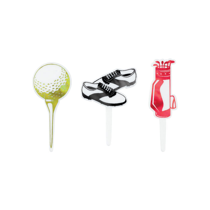 Golf Cupcake Picks | Golf Cake Decorations | Golf DecoPics(r) - 3 Styles - 6 Pieces Per Style - 18 Pieces/Pkg. (dp13289)