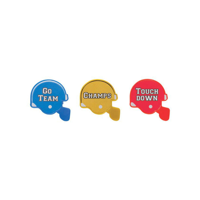 Football Cupcake Toppers | Football Cake Decor | Football Helmet Cupcake Rings - 3 Styles - 6 Pieces Per Style - 18 Pieces/Pkg. (dp13416)