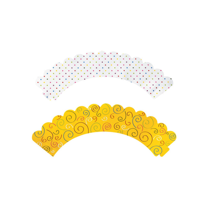 Yellow Cupcake Wraps | Birthday Treat Wraps | Yellow and White Reversible Cupcake Wrappers - 24 Pieces/Pkg. (dp14615)