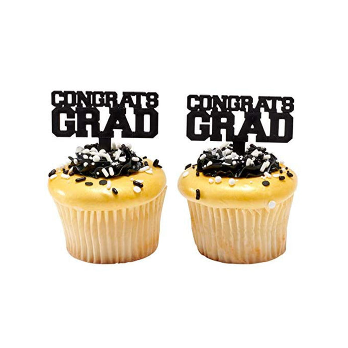 Congrats Grad Black Die Cut Cupcake Picks - 24 Pack (dp16276)