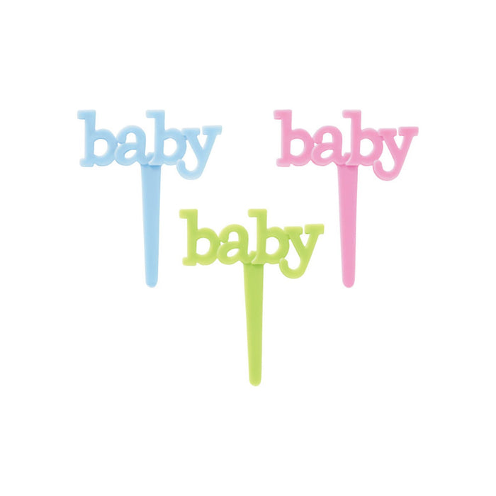 Baby Cupcake Picks | Baby Cupcake Toppers - Green, Pink and Blue - 2in. x 1 3/4in. - 18 Pieces/Pkg. - 6 of Each Color (dp17134)