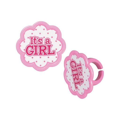 Its A Girl Cupcake Toppers | It's A Girl Cupcake Rings - 1.4 x 1.35 x 0.65in. - 24 Pieces/Pkg. (dp17135)