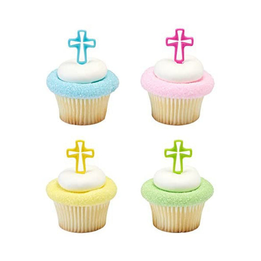 Cross Cupcake Picks - Bright - Assorted Colors - Pack of 24 Pieces (dp19562)