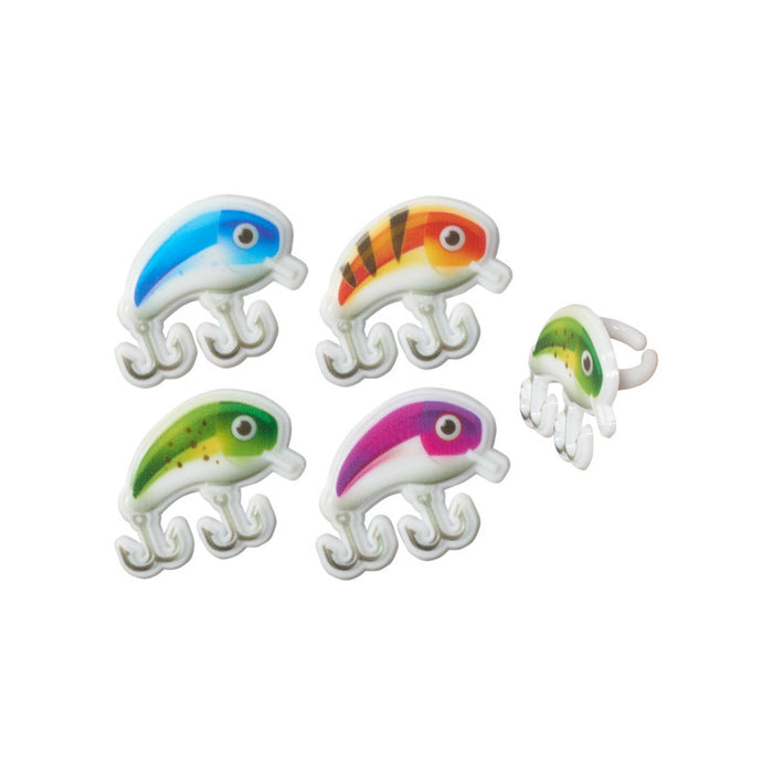 Fishing Theme | Fishing Cupcake Toppers | Fishing Lure Cupcake Rings -  Green/Orange/Blue/Pink- 24 Pcs/Pkg. - 6 of each color (dp27147)
