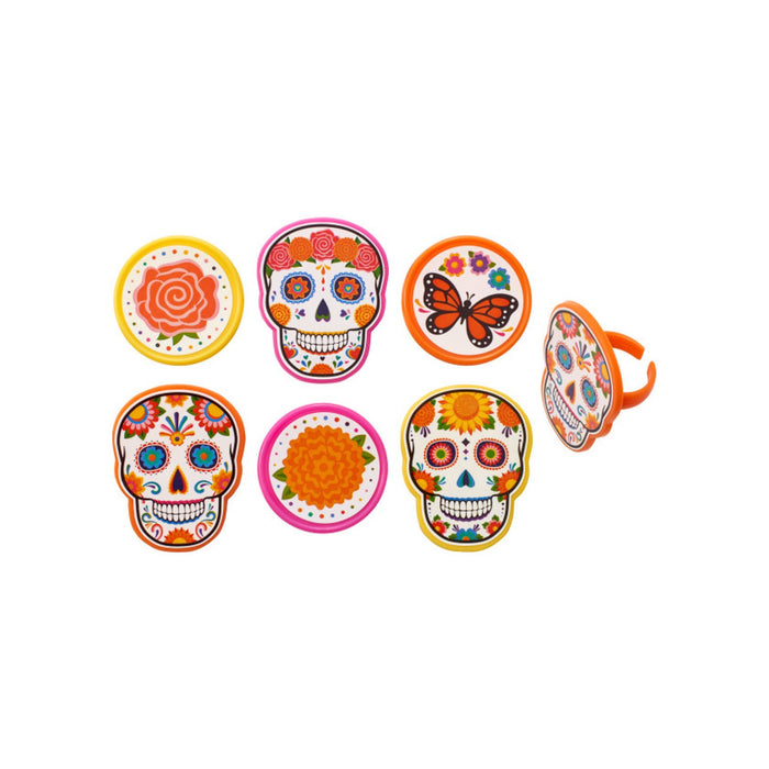Cheap | Day of the Dead Cupcake Toppers | Día de los Muertos Cupcake Rings - 24 Assorted Rings (dp27354)