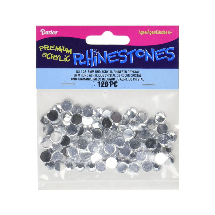 Flat Back Crystals | Crystal Gems | Clear Crystal Rhinestones - Round - Acrylic - 8mm - 120 Pieces/Pkg. (dar181133)