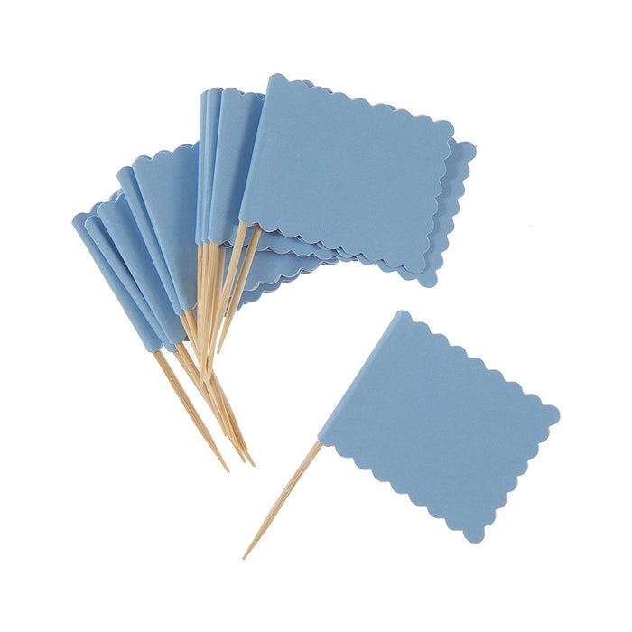 Blue Flag Picks | Blue Flags | Blue Cupcake Toppers | Light Blue Scalloped Flag on Wood Pick - 14 Pieces/Pkg. (dar30030460)