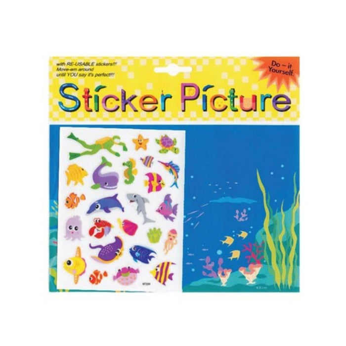 Kids Fish Stickers | Kids Road Trip Activity | Fish Sticker Picture Kit - 1 Background Scene and 25 Assorted Stickers (fdp63101)