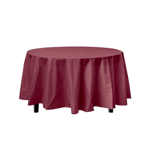 Burgundy Decorations | Round Burgundy Table Cloth | Round Plastic Table Cover - Burgundy - 84in. - 1 Piece (fdp91003)