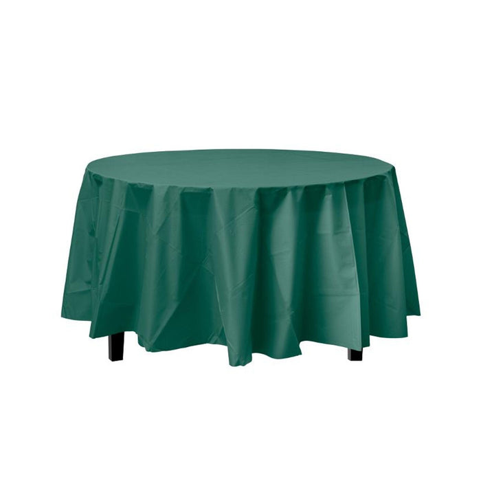 Dark Green Decorations | Round Dark Green Table Cloth | Round Plastic Table Cover - Dark Green - 84in. - 1 Piece (fdp91006)