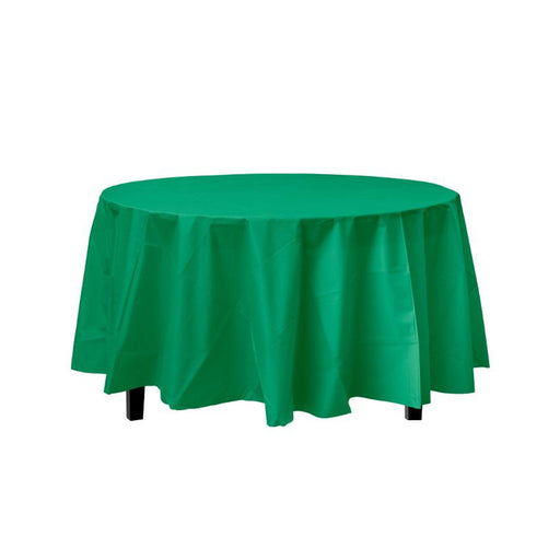 Emerald Green Decorations | Round Emerald Green Table Cloth | Round Plastic Table Cover - Emerald Green - 84in. - 1 Piece (fdp91010)