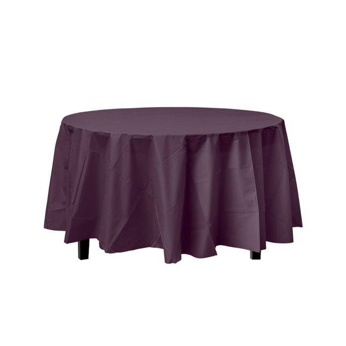 Plum Decorations | Round Plum Table Cloth | Round Plastic Table Cover - Plum - 84in. - 1 Piece (fdp91014)
