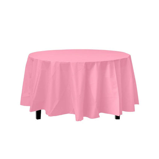 Pink Decorations | Round Pink Table Cloth | Round Plastic Table Cover - Pink - 84in. - 1 Piece (fdp91018)