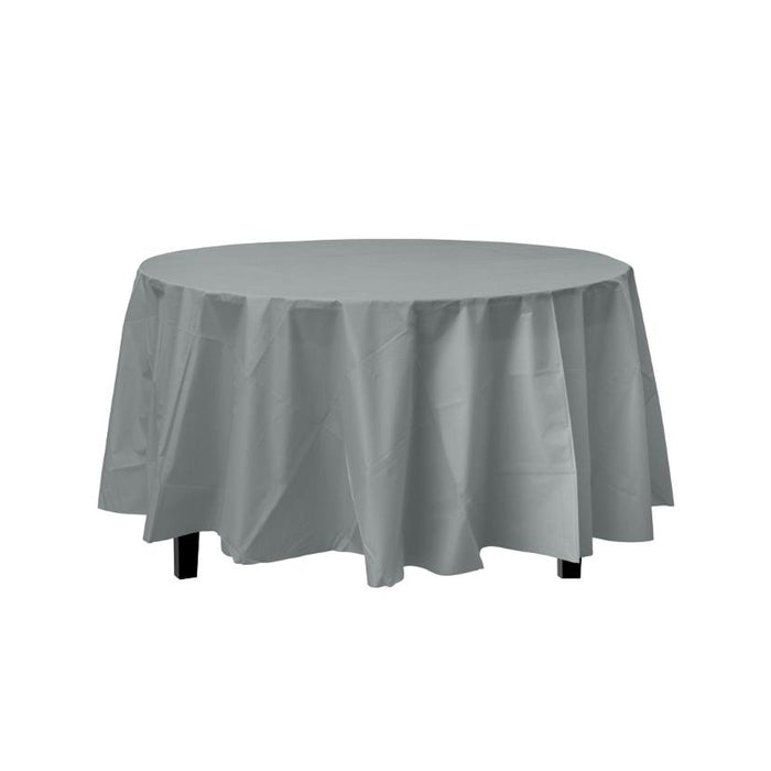 Silver Decorations | Round Silver Table Cloth | Round Plastic Table Cover - Silver - 84in. - 1 Piece (fdp91021)