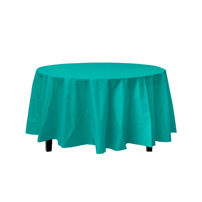 Teal Decorations | Round Teal Table Cloth | Round Plastic Table Cover - Teal - 84in. - 1 Piece (fdp91022)