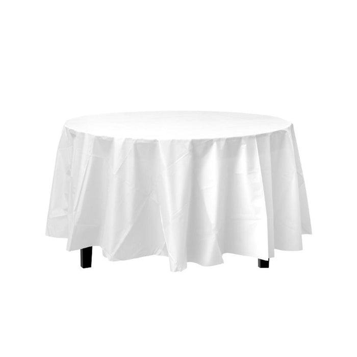 White Decorations | Round White Table Cloth | Round Plastic Table Cover - White - 84in. - 1 Piece (fdp91023)