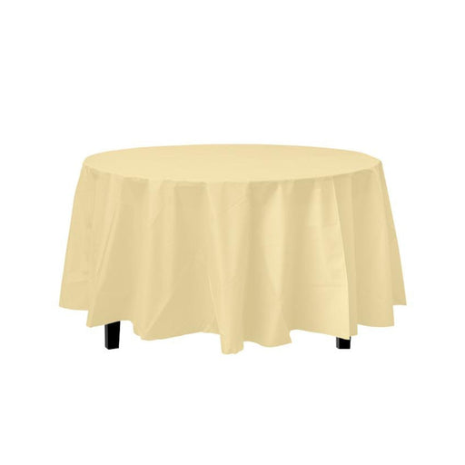 Yellow Decorations | Round Yellow Table Cloth | Round Plastic Table Cover - Light Yellow - 84in. - 1 Piece (fdp91025)
