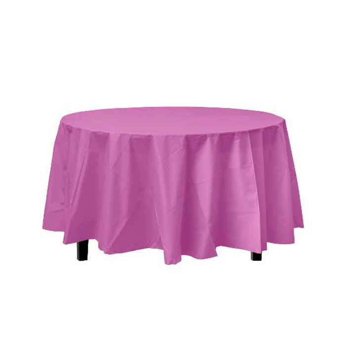 Magenta Decorations | Round Magenta Table Cloth | Round Plastic Table Cover - Magenta - 84in. - 1 Piece (fdp91027)