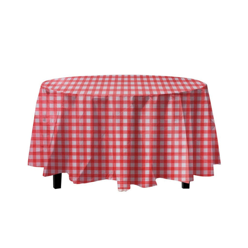 Red Picnic Table Cover | Red Gingham Table Cover - 84in. Round - 1 Piece (fdp93131)