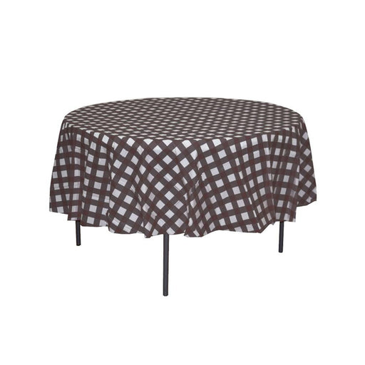 Black Gingham Decorations | Black Gingham Table Cover | Round Plastic Table Cover – Black Gingham - 84in. - 1 Piece (fdp93134)