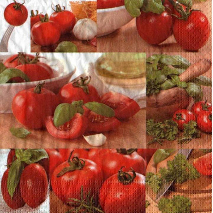 Tomato Napkins | Tomato Decor | Fresh Tomato Basil Designer Luncheon Napkins - 16 Pieces/Pkg. (fdppo506)