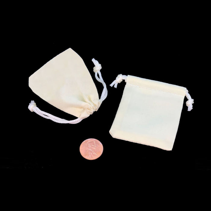 Velour Bags with 2 Satin Ribbon Pull Cords - Cream - 2in. x 2in. x 1/2in. - Pack of 25 Bags (givb0101cream)