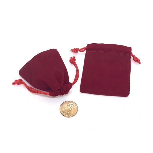Velour Bags with 2 Satin Ribbon Pull Cords - Red - 2in. x 2in. x 1/2in. - Pack of 25 Bags (givb0101red)