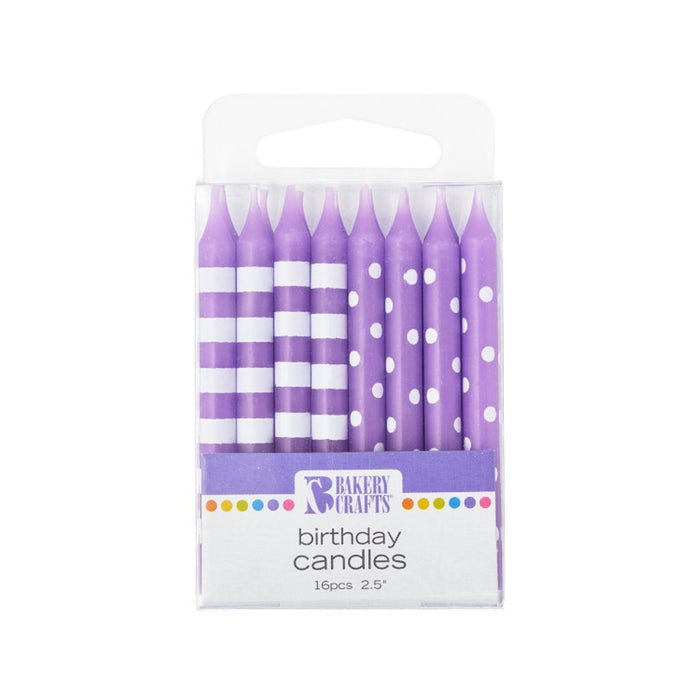 Purple Stripes & Dots Candles - 2.5 Inches - 16 Candles (dp39057)