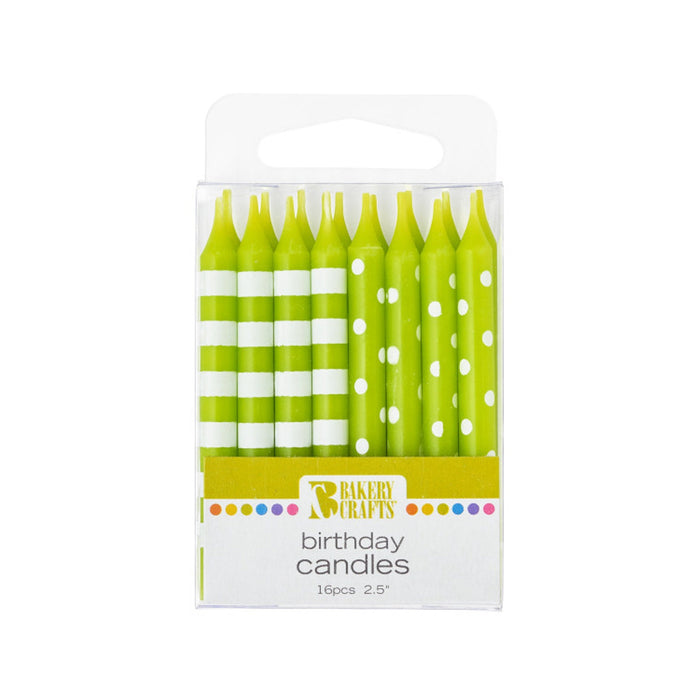 Lime Green Stripes & Dots Candles - 2.5 Inches - 16 Candles (dp39058)