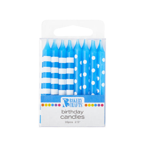 Blue Stripes & Dots Candles - 2.5 Inches - 16 Candles (dp37742)