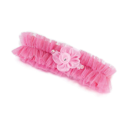 Pink Flower Garter | Pink Prom Garter | Pink Tulle Garter with Flower - One Size Fits Most - 1 Piece (lrlg190pi)