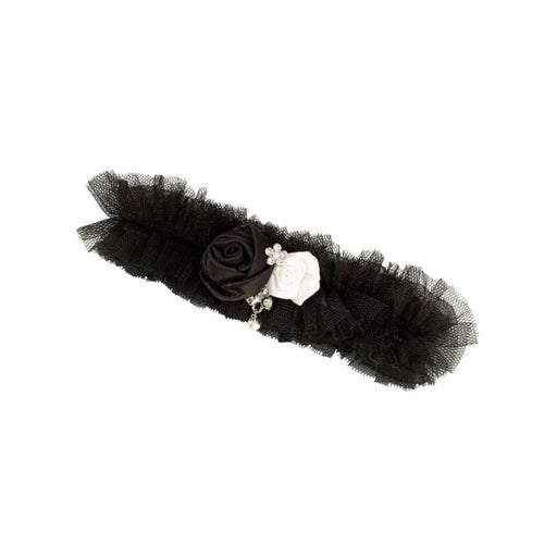 Black Wedding Garter | Black Prom Garter | Black Tulle Garter with Jewel - One Size Fits Most - 1 Piece (lrlg191bk)