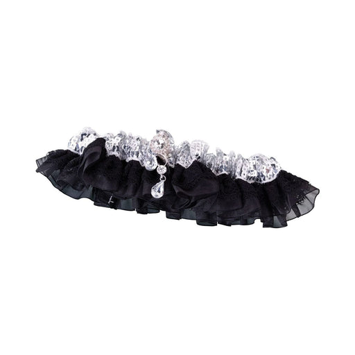 Black Silver Garter | Black Silver Wedding | Sparkly Silver Sequin and Satin Garter - One Size Fits Most - 1 Piece (lrlg950s)