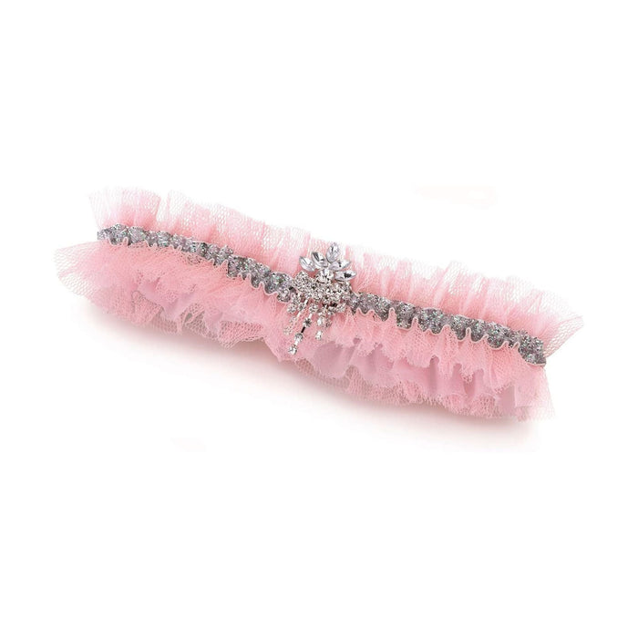 Pink Wedding Garter | Pink Prom Garter | Glamorous Blush Pink Rhinestone Tulle Garter - One Size Fits Most - 1 Piece (lrlg955bl)