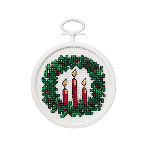 Wreath Craft | Wreath Cross Stitch Kit | Mini Counted Cross Stitch Kit - Holiday Wreath - Finished Size 2 1/2in. Round (nm114334)