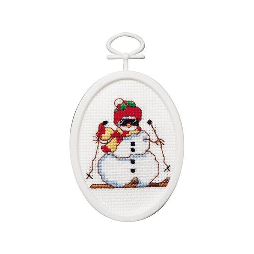 Girl Stocking Stuffer | Snowman Craft | Mini Counted Cross Stitch Kit - Skiing Dude - Oval - Finished Size 2 3/4in. x 2 1/4in. (nm114341)
