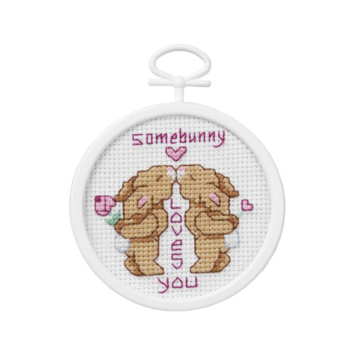 Bunny Craft Kit, Mini Counted Cross Stitch Kit - Some Bunny Loves You - 2.5in. Round (nm211042)