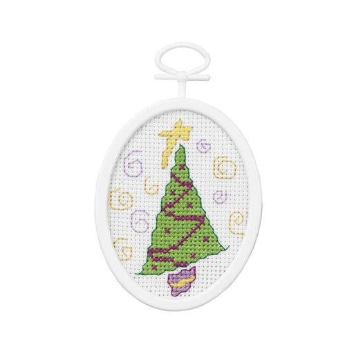 Christmas Craft Kit | Christmas Tree Craft | Mini Counted Cross Stitch Kit - Retro Tree - 2.75in. Oval - 1 Kit  (nm211062)