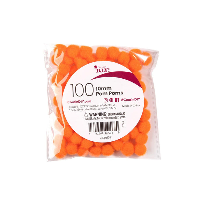 Halloween Pom Poms | Orange Pom-Poms - 10mm - 100 Pieces/Pkg. (nm40000775)