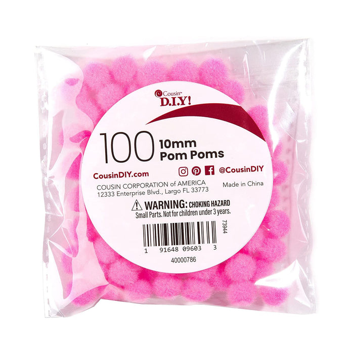 Bright Pink Poms | Pink Pom-Poms - 10mm - 100 Pieces/Pkg. (nm40000786)