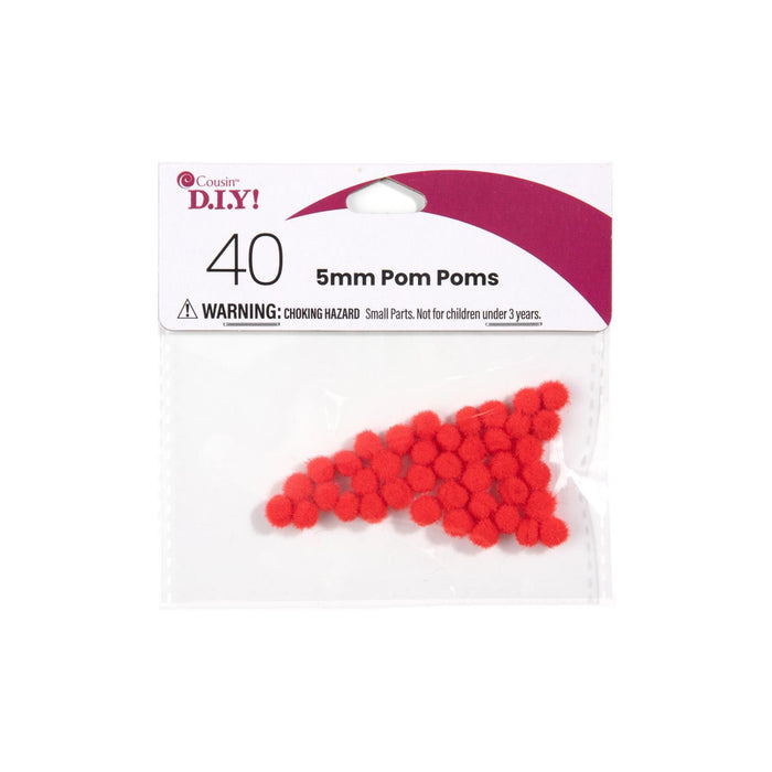 5mm Red Poms | Tiny Red Pom-Poms - 5mm - 40 Pieces/Pkg. (nm40000796)