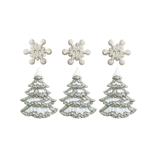 Snowflake Buttons, Christmas Tree Buttons, White Christmas Buttons - 6 Pieces/Pkg. (nmbgtb4825)