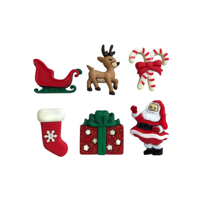 Christmas Theme Buttons, Christmas Eve Buttons - 6 Pieces/Pkg. (nmbgtb4830)