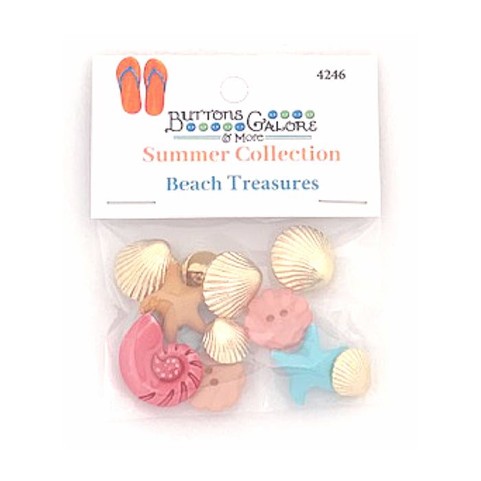 Starfish Buttons, Seashell Buttons, Beach Treasures Buttons - 2 Hole and Shank Back - 11 Assorted Pieces (nmbtp4246)