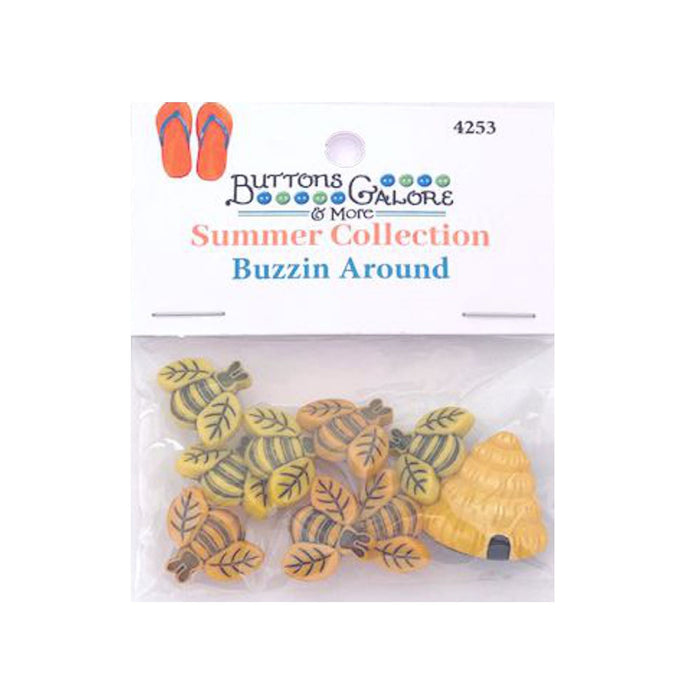 Honey Bee Buttons, Bee Buttons - Buzzin Around - Shank Back - 9 Assorted Pieces (nmbtp4253)
